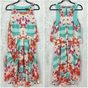 BISOU BISOU Turquoise Floral Chiffon Dress 14